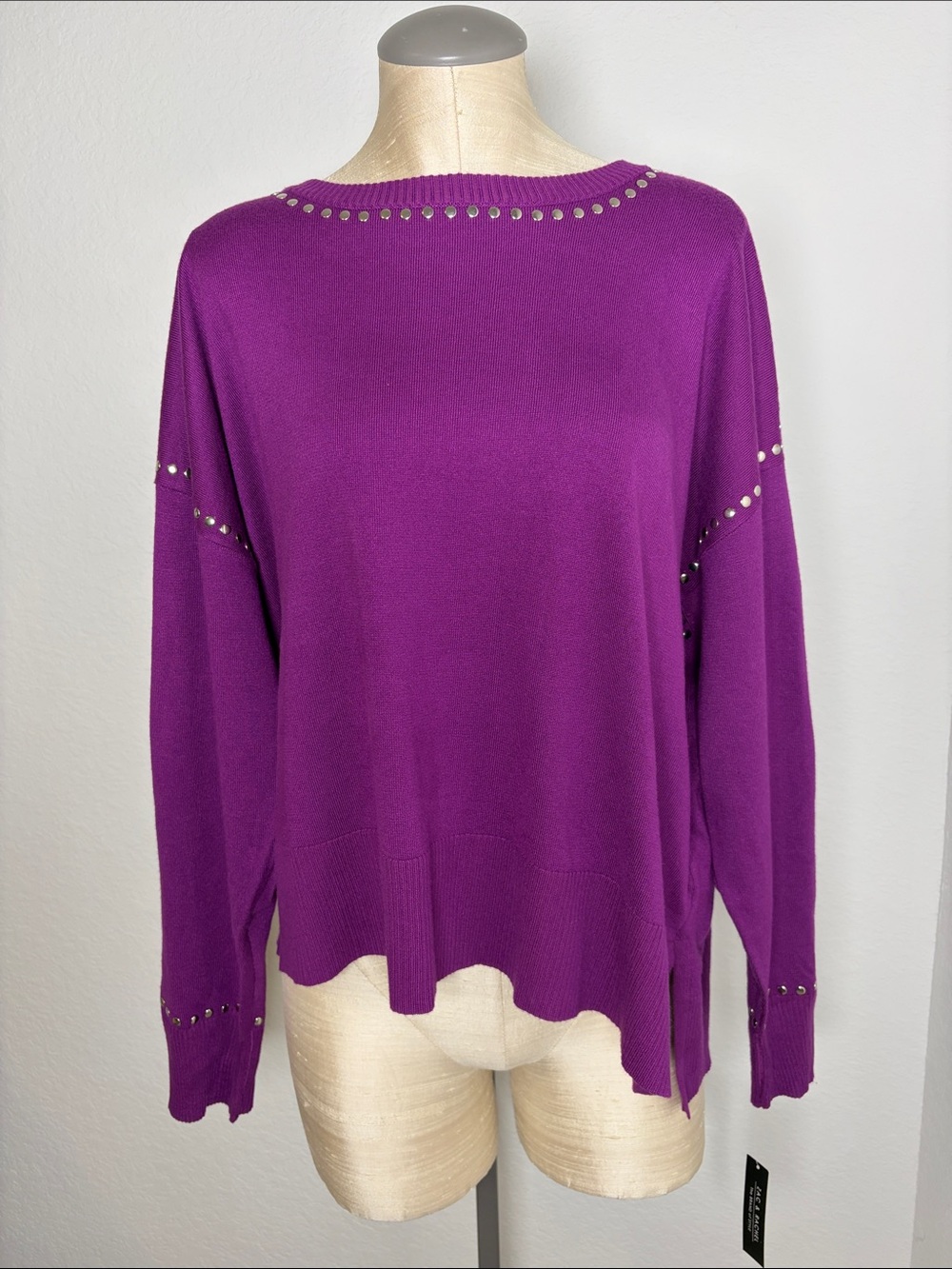 Zac & Rachel Charisma Purple Stud-Trim Crewneck Sweater Size XL